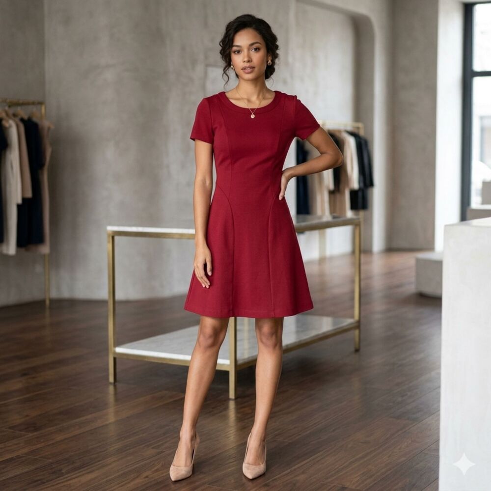 Adrianna Papell Rich Burgundy A Line Flare Dress